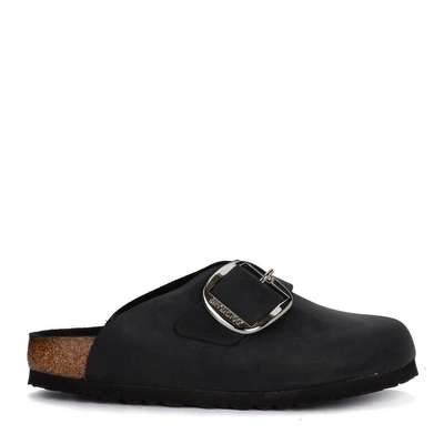 Shop Birkenstock Basel Big Buckle Black Leather Sabot - Premium In Nero