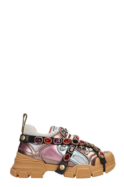 Shop Gucci Flashtrek Mulicolor Leather And Fabric Sneakers In Fuxia