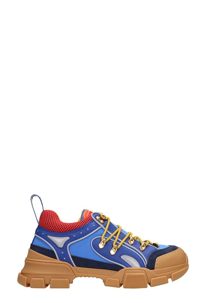 Shop Gucci Flashtrek Blu Leather And Fabric Sneakers In Blue