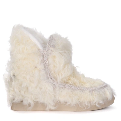 Shop Mou Inner Wedge Sneaker Vanilla Sheepskin Ankle Boots In Bianco