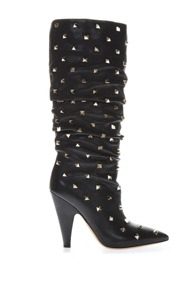 Shop Valentino Black Leather Studs Boots