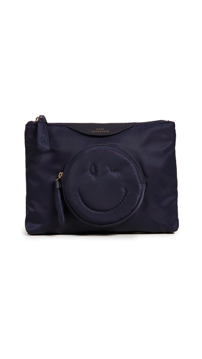 Shop Anya Hindmarch Wink Chubby Nylon Pouch In Marine