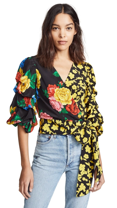 Shop Alice And Olivia Dominica Reversible Blouse In Camellia Bouquet Black