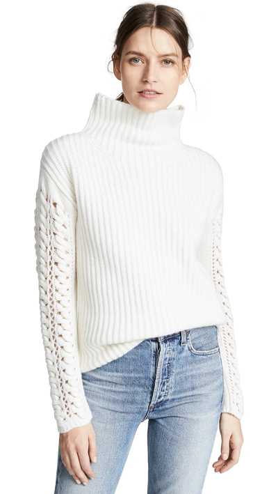 Shop Tse Cashmere Cashmere Turtleneck With Braided Cording Sleeves In Crème