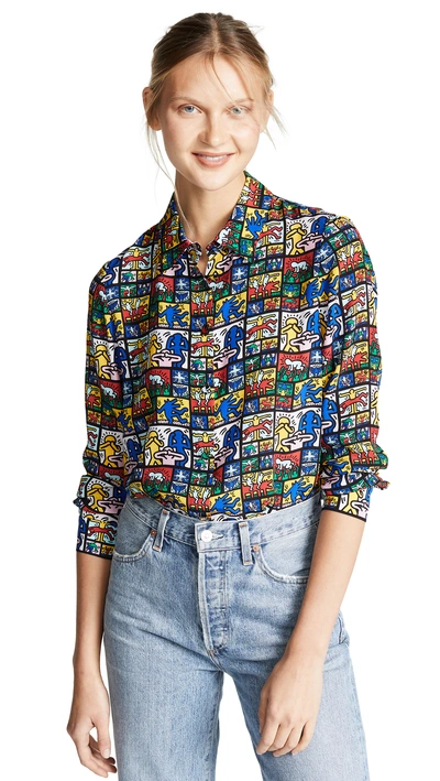 Shop Alice And Olivia Keith Haring Willa Polka Dot Top In Haring Collage Multi