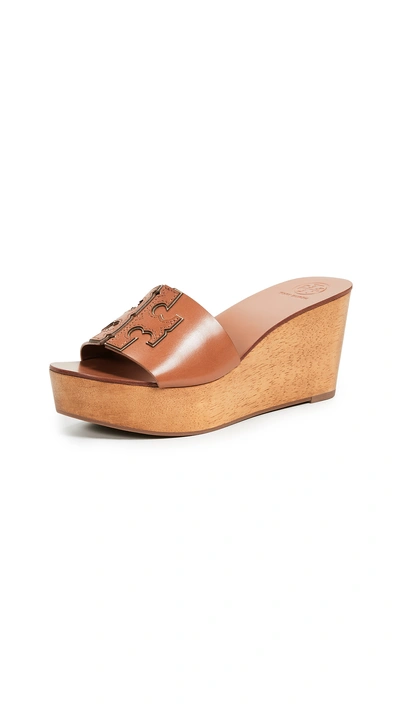 Shop Tory Burch Ines 80mm Wedge Slides In Tan/spark Gold