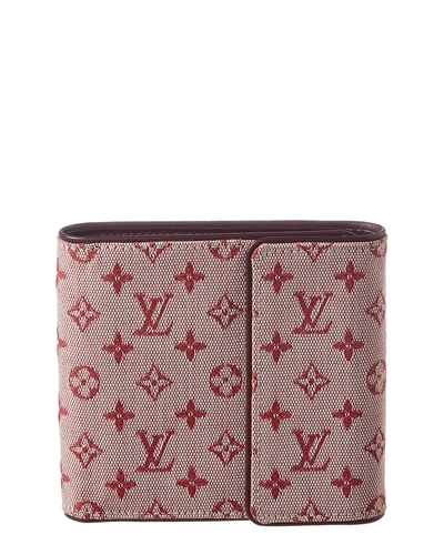 Pre-owned Louis Vuitton Red Monogram Mini Lin Canvas Trifold Wallet In Nocolor