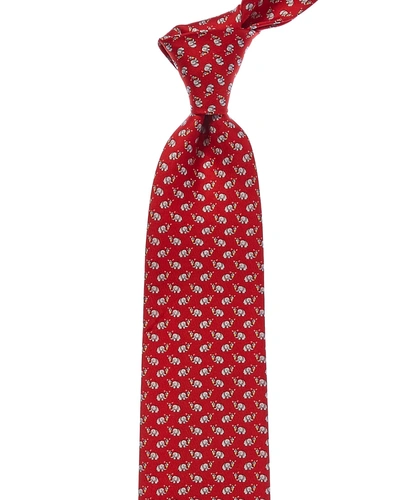 Shop Ferragamo Red Elephant Silk Tie