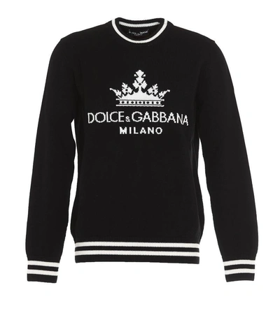 Shop Dolce & Gabbana Intarsia Logo Pullover In Black