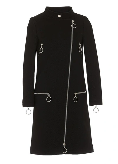 Shop Moschino Zip Detail Coat In Black