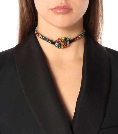 Shop Gucci Gg Embellished Leather Choker In Black