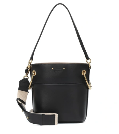 Shop Chloé Roy Small Leather Bucket Bag In Black