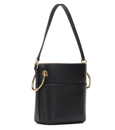 Shop Chloé Roy Small Leather Bucket Bag In Black