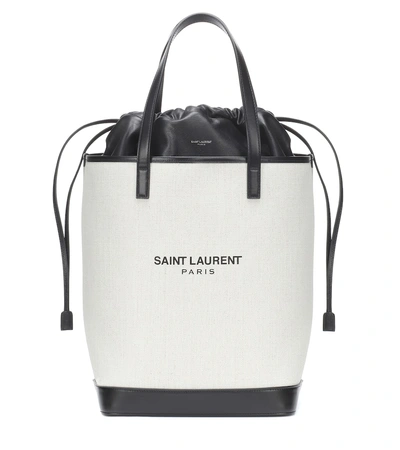 Shop Saint Laurent Teddy Canvas And Leather Bucket Bag In White