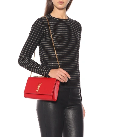Shop Saint Laurent Medium Kate Leather Shoulder Bag In Red