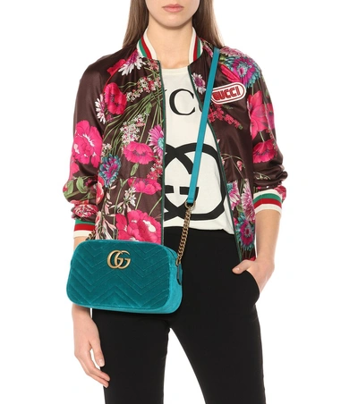 Gucci Gg Marmont Small Velvet Camera Bag In Blue | ModeSens