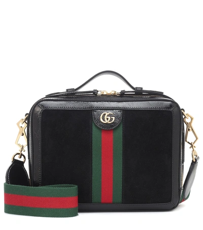 Shop Gucci Ophidia Suede And Leather Shoulder Bag In Black