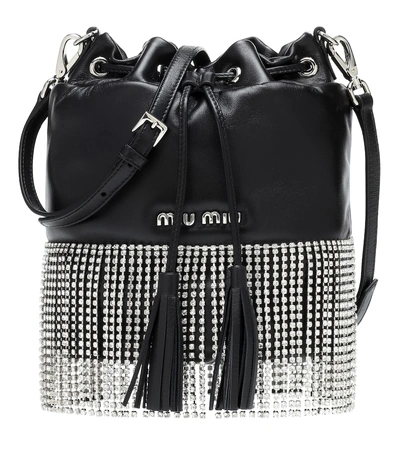 Shop Miu Miu Embellished Leather Bucket Bag In Black