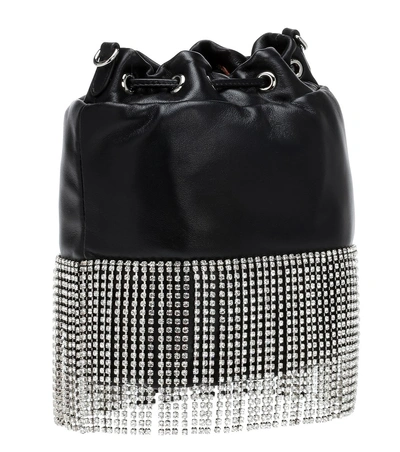 Shop Miu Miu Embellished Leather Bucket Bag In Black