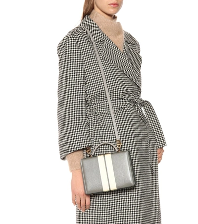 Shop Mark Cross Grace Small Box Leather Shoulder Bag In Grey