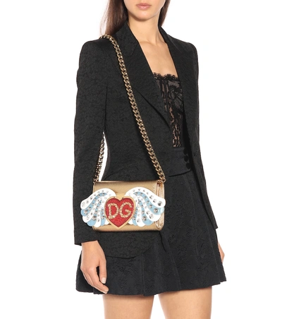 Shop Dolce & Gabbana Embellished Leather Shoulder Bag In Gold