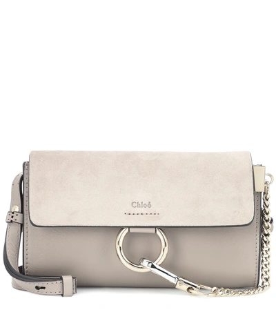 Shop Chloé Faye Mini Leather Wallet Bag In Grey