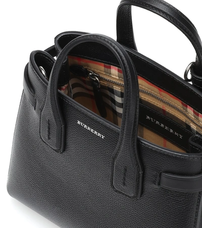 Shop Burberry The Baby Banner Leather Tote In Black