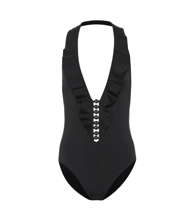Shop Zimmermann Juniper Frill One-piece Swimsuit In Black