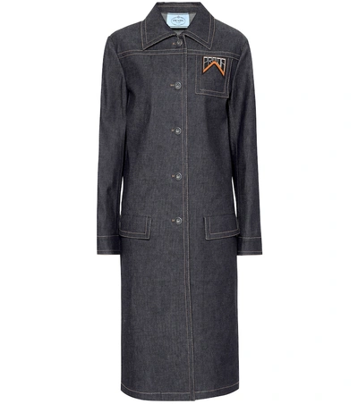 Shop Prada Denim Coat In Blue