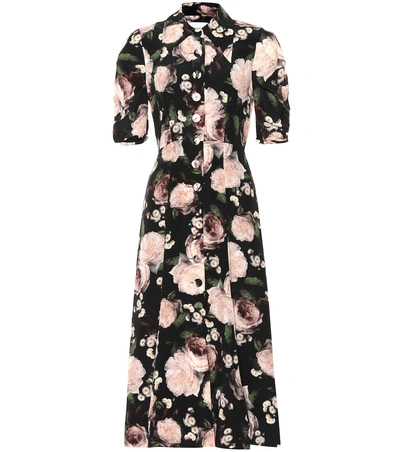 Shop Erdem Gisella Floral Silk Dress In Black