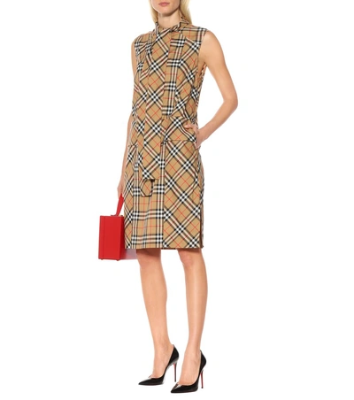 Shop Burberry Vintage Check Cotton Dress In Beige