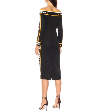 Shop Fendi Mania Jersey Midi Dress In Black