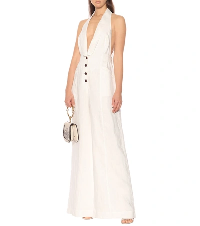 Shop Zimmermann Corsage Linen Jumpsuit In White