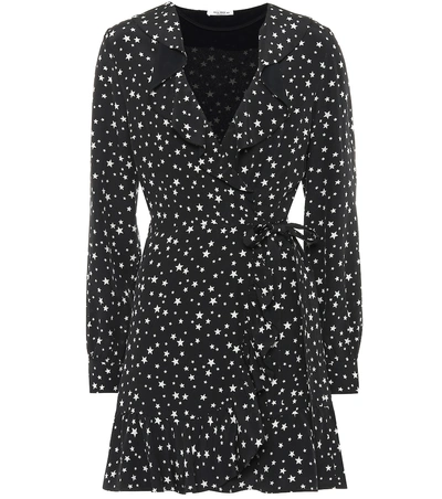 Shop Miu Miu Star-printed Silk Wrap Dress In Black