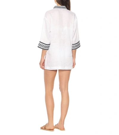 Shop Tory Burch Embroidered Linen Tunic In White