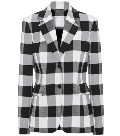 Shop Altuzarra Fenice Gingham Wool-blend Blazer In Black