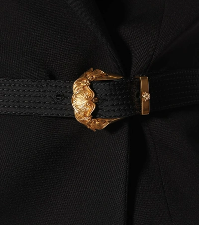 Shop Versace Belted Crêpe Blazer In Black