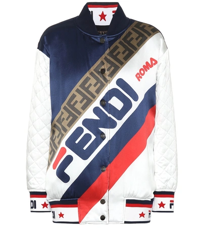 Shop Fendi Mania Silk Bomber Jacket In Multicoloured