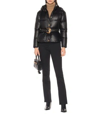 Shop Versace Hooded Down Puffer Coat In Black