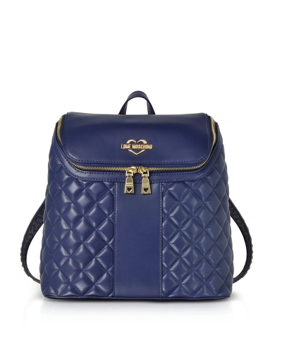 Shop Love Moschino Quilted Eco Leather Backpack In Blue