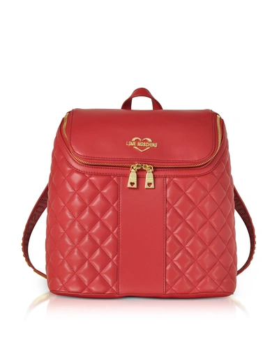 Shop Love Moschino Quilted Eco Leather Backpack In Red