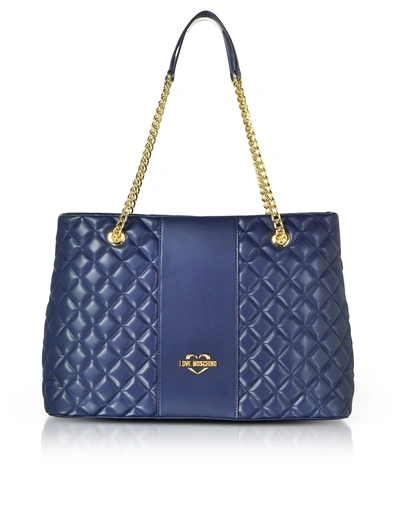 Shop Love Moschino Quilted Eco Leather Tote Bag In Blue