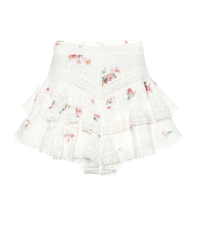 Shop Zimmermann Heathers Pintuck Frill Cotton Shorts In White