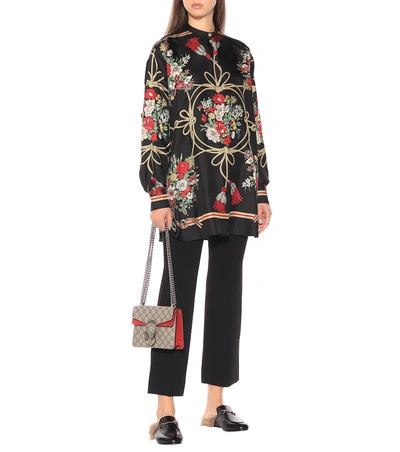 Shop Gucci Floral Oversized Silk Shirt In Black