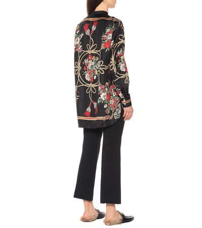 Shop Gucci Floral Oversized Silk Shirt In Black