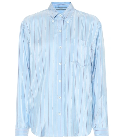 Shop Prada Striped Silk Shirt In Blue
