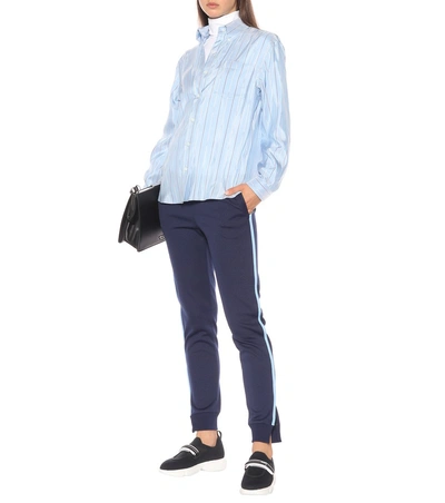 Shop Prada Striped Silk Shirt In Blue