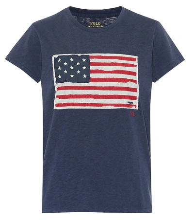 Shop Polo Ralph Lauren Appliquéd Cotton T-shirt In Blue