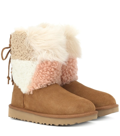 Shop Ugg Classic Short Patchwork Fluff Ankle Boots In Brown