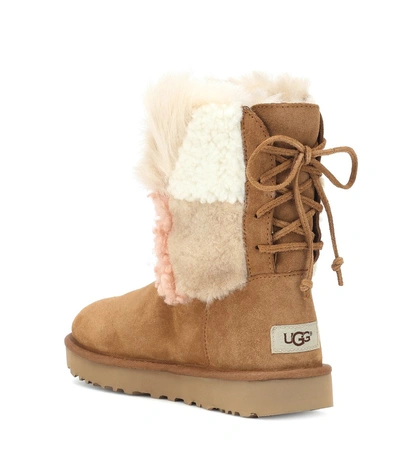 Shop Ugg Classic Short Patchwork Fluff Ankle Boots In Brown